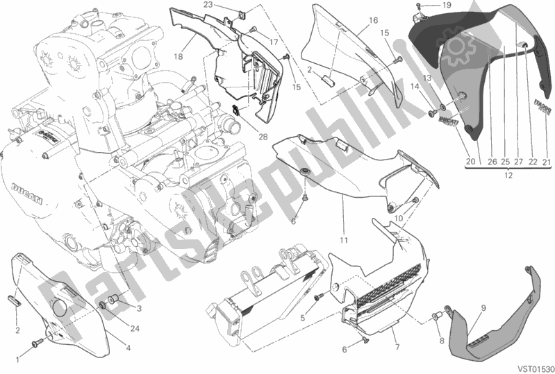 All parts for the Half Fairing of the Ducati Monster 1200 R USA 2017